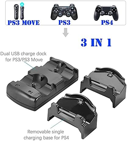 Kailisen PlayStation 3 מבקר מטען PS3 / PS3 Move / PS4 תחנת טעינה עגינה עם כבל USB, [משבצת כפולה]